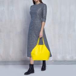 Pre Owned Carolina Herrera Neon Yellow Embossed Leather Matryoshka Tote