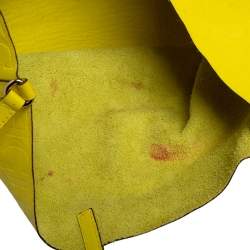 Pre Owned Carolina Herrera Neon Yellow Embossed Leather Matryoshka Tote