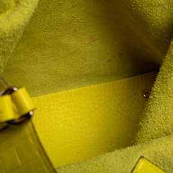 Pre Owned Carolina Herrera Neon Yellow Embossed Leather Matryoshka Tote