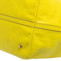 Pre Owned Carolina Herrera Neon Yellow Embossed Leather Matryoshka Tote