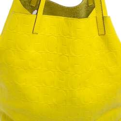 Pre Owned Carolina Herrera Neon Yellow Embossed Leather Matryoshka Tote
