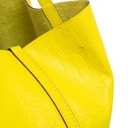 Pre Owned Carolina Herrera Neon Yellow Embossed Leather Matryoshka Tote
