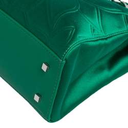 Pre Owned Carolina Herrera Green Floral Embossed Satin Tote
