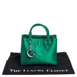 Pre Owned Carolina Herrera Green Floral Embossed Satin Tote