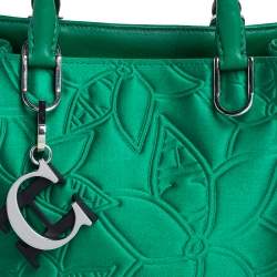 Pre Owned Carolina Herrera Green Floral Embossed Satin Tote