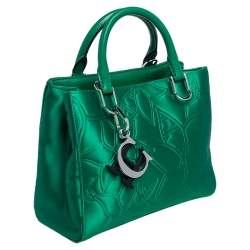 Pre Owned Carolina Herrera Green Floral Embossed Satin Tote