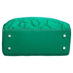 Pre Owned Carolina Herrera Green Floral Embossed Satin Tote