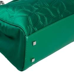 Pre Owned Carolina Herrera Green Floral Embossed Satin Tote