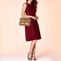 Pre Owned Carolina Herrera Gold Monogram Leather Audrey Shoulder Bag