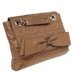 Pre Owned Carolina Herrera Gold Monogram Leather Audrey Shoulder Bag