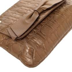 Pre Owned Carolina Herrera Gold Monogram Leather Audrey Shoulder Bag