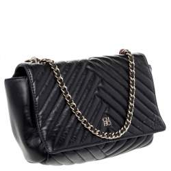 Pre Owned Carolina Herrera Black Quilted Leather Flap Shoulder Bag