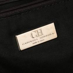 Pre Owned Carolina Herrera Burgundy Monogram Embossed Leather Middle Zip Satchel