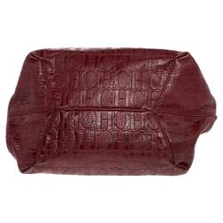 Pre Owned Carolina Herrera Burgundy Monogram Embossed Leather Middle Zip Satchel