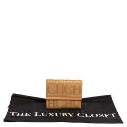 Pre Owned Carolina Herrera Beige Monogram Leather Trifold Wallet
