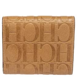Pre Owned Carolina Herrera Beige Monogram Leather Trifold Wallet