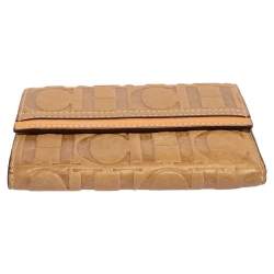 Pre Owned Carolina Herrera Beige Monogram Leather Trifold Wallet