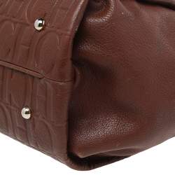 Pre Owned Carolina Herrera Brown Monogram Leather Chain Tote