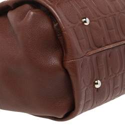 Pre Owned Carolina Herrera Brown Monogram Leather Chain Tote