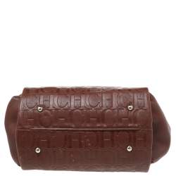 Pre Owned Carolina Herrera Brown Monogram Leather Chain Tote