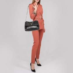 Pre Owned Carolina Herrera Black Monogram Embossed Leather Minuetto Top Handle Bag