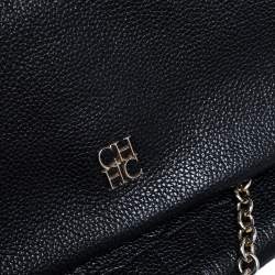 Pre Owned Carolina Herrera Black Monogram Embossed Leather Minuetto Top Handle Bag