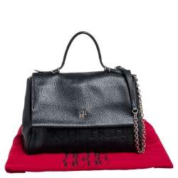 Pre Owned Carolina Herrera Black Monogram Embossed Leather Minuetto Top Handle Bag