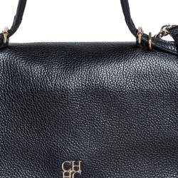Pre Owned Carolina Herrera Black Monogram Embossed Leather Minuetto Top Handle Bag