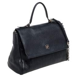 Pre Owned Carolina Herrera Black Monogram Embossed Leather Minuetto Top Handle Bag