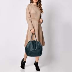 Pre Owned Carolina Herrera Teal Green Monogram Leather Matryoshka Tote