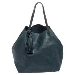 Pre Owned Carolina Herrera Teal Green Monogram Leather Matryoshka Tote