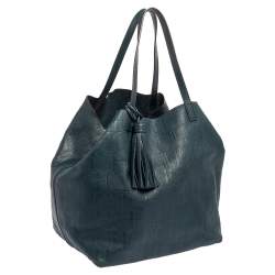 Pre Owned Carolina Herrera Teal Green Monogram Leather Matryoshka Tote