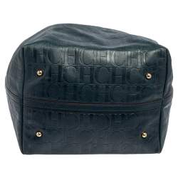 Pre Owned Carolina Herrera Teal Green Monogram Leather Matryoshka Tote