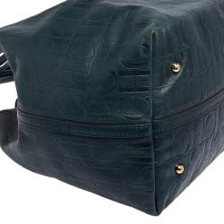 Pre Owned Carolina Herrera Teal Green Monogram Leather Matryoshka Tote