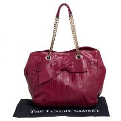 Pre Owned Carolina Herrera Maroon Monogram Leather Audrey Tote