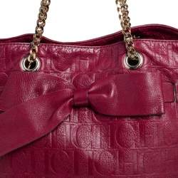 Pre Owned Carolina Herrera Maroon Monogram Leather Audrey Tote