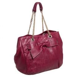 Pre Owned Carolina Herrera Maroon Monogram Leather Audrey Tote