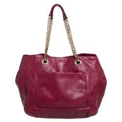 Pre Owned Carolina Herrera Maroon Monogram Leather Audrey Tote