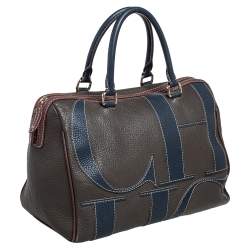 Pre Owned Carolina Herrera Brown Grained Leather Boston Bag