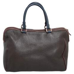 Pre Owned Carolina Herrera Brown Grained Leather Boston Bag