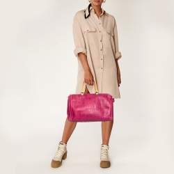 Pre Owned Carolina Herrera Magenta Monogram Leather Large Andy Boston Bag