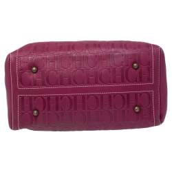 Pre Owned Carolina Herrera Magenta Monogram Leather Large Andy Boston Bag