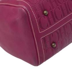 Pre Owned Carolina Herrera Magenta Monogram Leather Large Andy Boston Bag
