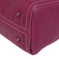 Pre Owned Carolina Herrera Magenta Monogram Leather Large Andy Boston Bag