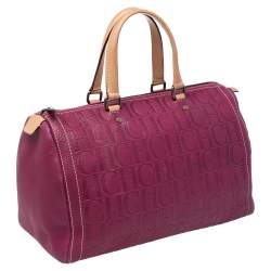 Pre Owned Carolina Herrera Magenta Monogram Leather Large Andy Boston Bag