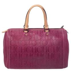 Pre Owned Carolina Herrera Magenta Monogram Leather Large Andy Boston Bag
