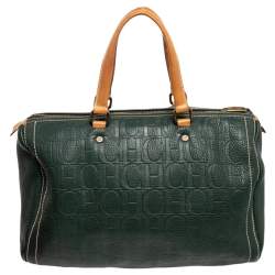 Pre Owned Carolina Herrera Green Monogram Leather Large Andy Boston Bag