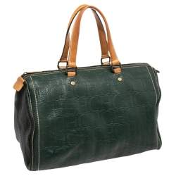Pre Owned Carolina Herrera Green Monogram Leather Large Andy Boston Bag