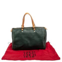 Pre Owned Carolina Herrera Green Monogram Leather Large Andy Boston Bag