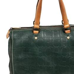Pre Owned Carolina Herrera Green Monogram Leather Large Andy Boston Bag